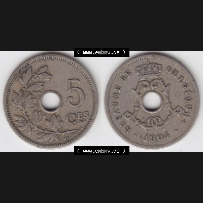 Münzen Belgien Eurovorläufer, Umlaufmünze vor Euroeinführung 1904-1907, 5 Ces, Centimes Koninkrijk Belgie (3) Sammlung