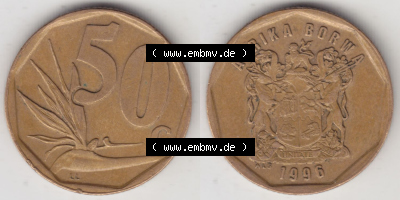 Münzen aus Afrika Südafrika / South Africa Umlaufmünze 1996-2000, 50 Cent 1996 (3) Sammlung
