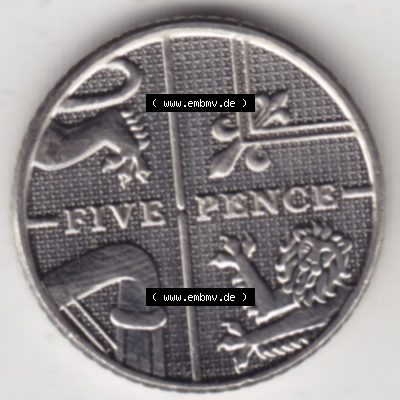 Münzen Großbritannien Eurovorläufer, Umlaufmünze vor Euroeinführung 2011-2015, 5 Pence (1) Sammlung