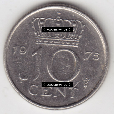 Münzen Niederlande / Netherlands Eurovorläufer, Umlaufmünze vor Euroeinführung 1950-1980, 10 Cent 1975 (1) Sammlung