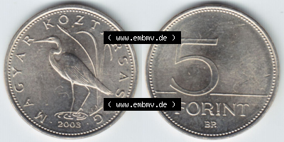 Münzen Ungarn / Magyarország Eurovorläufer, Umlaufmünze vor Euroeinführung 1992-2011, 5 Forint 2003 (3) Sammlung