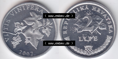 Münzen Kroatien Eurovorläufer, Umlaufmünze vor Euroeinführung 1993-2021, 2 Lipe 2002 (3) Sammlung