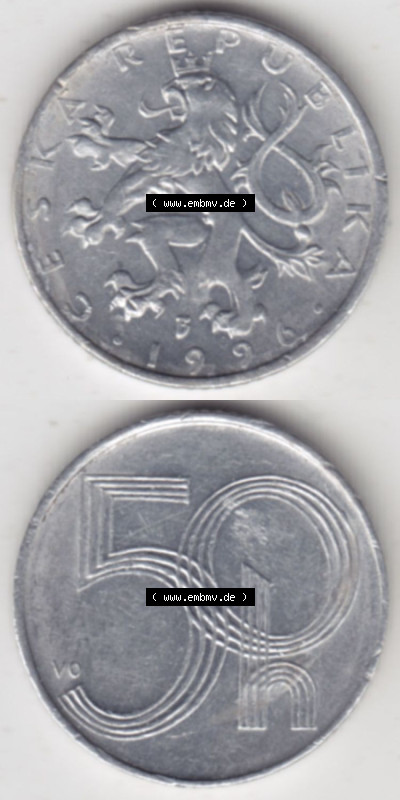 Münzen Tschechische Republik / Tschechin Eurovorläufer, Umlaufmünze vor Euroeinführung 1993-2008, 50 Heller 1996 (4) Sammlung