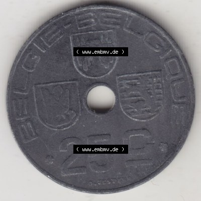 Münzen Belgien Eurovorläufer, Umlaufmünze vor Euroeinführung 1942-1946, 25 Centimes 1943 Belgie - Belgique (1) Sammlung