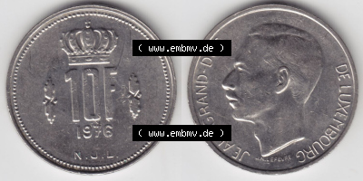 Münzen Luxemburg / Lëtzebuerg Eurovorläufer, Umlaufmünze vor Euroeinführung 1971-1980, 10 F, Francs, Franken 1976 (3) Sammlung