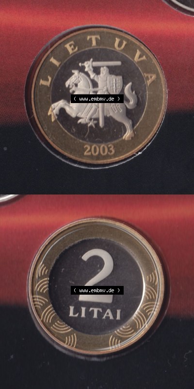 Münzen Litauen Eurovorläufer, Umlaufmünze vor Euroeinführung 1998-2014, 2 Litai 2003 (4) Sammlung