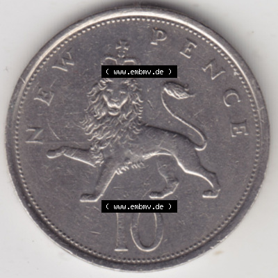 Münzen Großbritannien Eurovorläufer, Umlaufmünze vor Euroeinführung 1968-1981, 10 New Pence (1) Sammlung