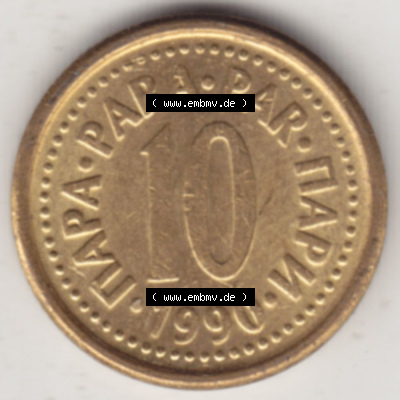 Münzen Jugoslawien (Land wurde 2003 aufgelöst), Umlaufmünze 1990-1991, 10 Para 1990 (2) Sammlung