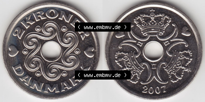 Münzen Dänemark / Danmark Eurovorläufer, Umlaufmünze vor Euroeinführung 2007, 2 Kroner, Kronen (3) Sammlung