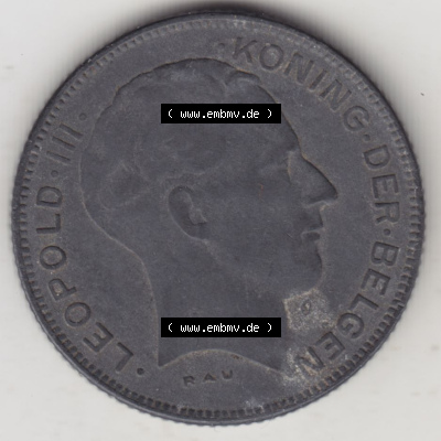 Münzen Belgien Eurovorläufer, Umlaufmünze vor Euroeinführung 1941-1946, 5 Franken 1941, Der Belgen (2) Sammlung