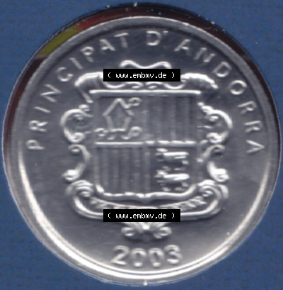 Münzen Andorra Eurovorläufer, Umlaufmünze vor Euroeinführung 2003, 1 Centime, Església Sant Martí de la Cortinada (1) Sammlung