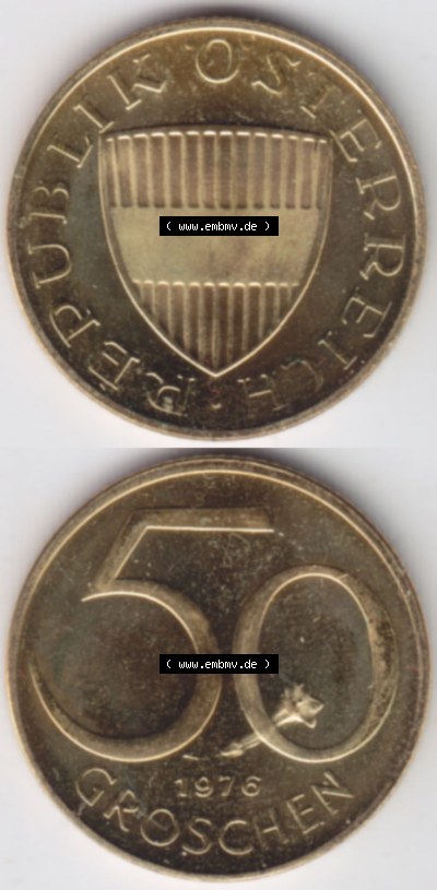 Münzen Österreich / Austria Eurovorläufer, Umlaufmünze vor Euroeinführung 1959-2001, 50 Groschen 1976 (4) Sammlung