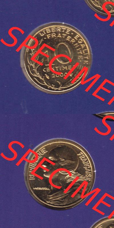 Münzen Frankreich Eurovorläufer, Umlaufmünze vor Euroeinführung 2000, 10 Centimes. Vorderseite und Rückseite Vertikal Untereinander, passend für Mobile-Geräte,... Sammlung
