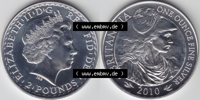 Münzen Großbritannien Eurovorläufer, Umlaufmünze vor Euroeinführung 2010-2010, 2 Pfund - Pounds Britannia (3) Sammlung