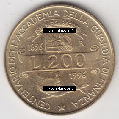 Münzen Italien / Italia Eurovorläufer, Umlaufmünze vor Euroeinführung 1996-1996, 200 Lire Zollakademie (1) Sammlung