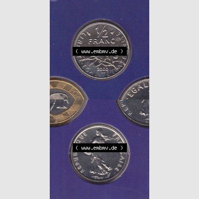 Münzen Frankreich Eurovorläufer, Umlaufmünze vor Euroeinführung 2000, 1/2 Francs. Vorderseite und Rückseite Vertikal Untereinander, passend für... Sammlung