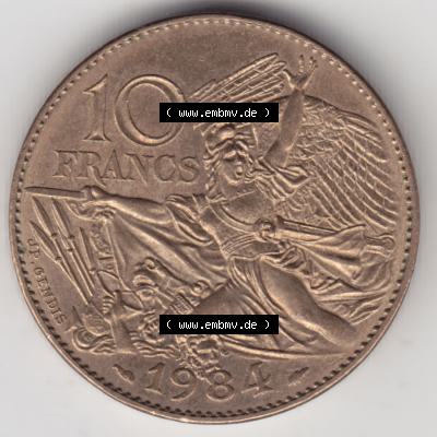 Münzen Frankreich Eurovorläufer, Umlaufmünze vor Euroeinführung 1984-1984, 10 Francs Francois Rude. Rückseite einer Münze aus Europa als Digitales Bild... Sammlung