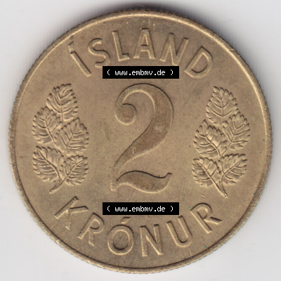 Münzen Island Eurovorläufer, Umlaufmünze vor Euroeinführung 1958-1966, 2 KR Kronur, Kronen 1966 (2) Sammlung