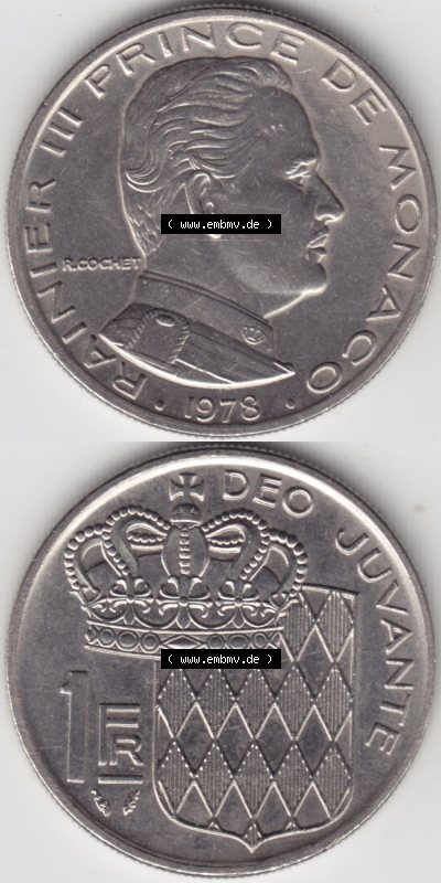 Münzen Monaco / Mu̍negu Eurovorläufer, Umlaufmünze vor Euroeinführung 1960-1995, 1 Fr, Franc, Franken Rainier III Prince... Sammlung