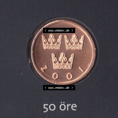 Münzen Schweden / Sverige Eurovorläufer, Umlaufmünze vor Euroeinführung 1992-2009, 50 Öre 2001 KMS (1) Sammlung