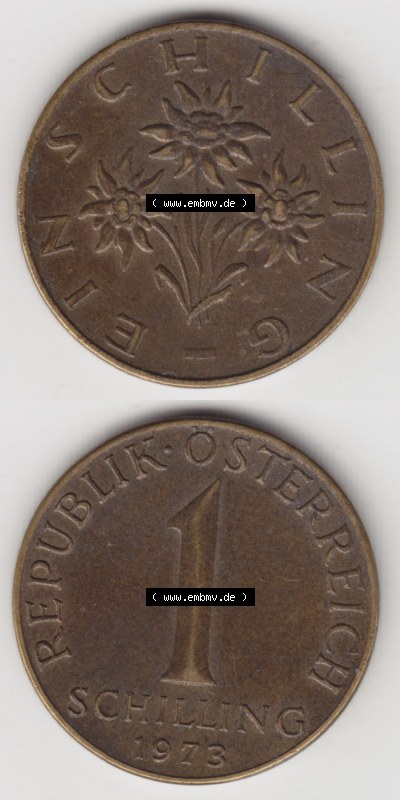 Münzen Österreich / Austria Eurovorläufer, Umlaufmünze vor Euroeinführung 1959-2001, 1 Schilling 1973 (4) Sammlung