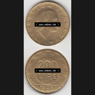 Münzen Italien / Italia Eurovorläufer, Umlaufmünze vor Euroeinführung 1977-2001, 200 Lire, Zahnrad 1988 (4) Sammlung