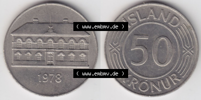 Münzen Island Eurovorläufer, Umlaufmünze vor Euroeinführung 1970-1980, 50 Kronur, Kronen 1978 (3) Sammlung