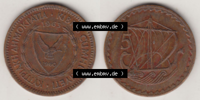Münzen Zypern / Cyprus Eurovorläufer, Umlaufmünze vor Euroeinführung 1963-1980, 5 Mils 1963 (3) Sammlung