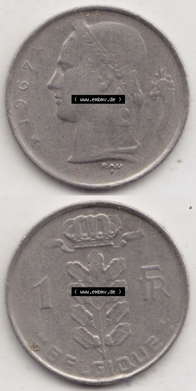 Münzen Belgien Eurovorläufer, Umlaufmünze vor Euroeinführung 1950-1988, 1 Francs-Franken 1967 Belgique (4) Sammlung