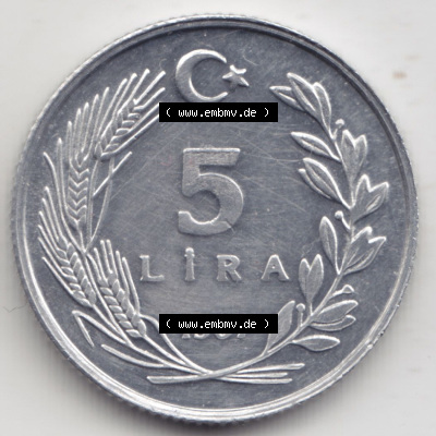 Münzen Türkei / Türkiye Eurovorläufer, Umlaufmünze vor Euroeinführung 1984-1989, 5 Lira - Lire (1) Sammlung