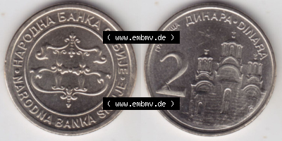 Münzen Serbien Eurovorläufer, Umlaufmünze vor Euroeinführung 2003-2003, 2 Dinara (3) Sammlung