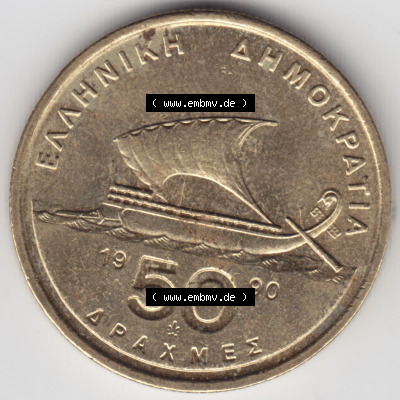 Münzen Griechenland Eurovorläufer, Umlaufmünze vor Euroeinführung 1990, 50 Apaxmee, Drachmen. Vorderseite einer Münze aus... Sammlung
