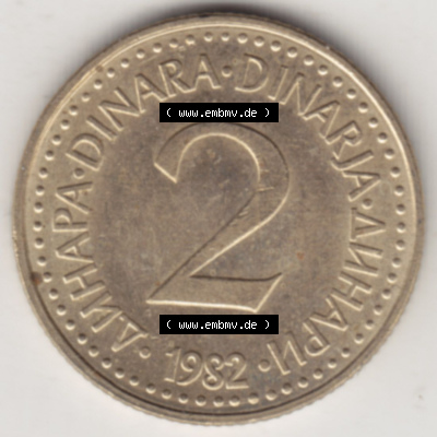 Münzen Jugoslawien (Land wurde 2003 aufgelöst), Umlaufmünze 1982-1986, 2 Dinar 1982 (2) Sammlung