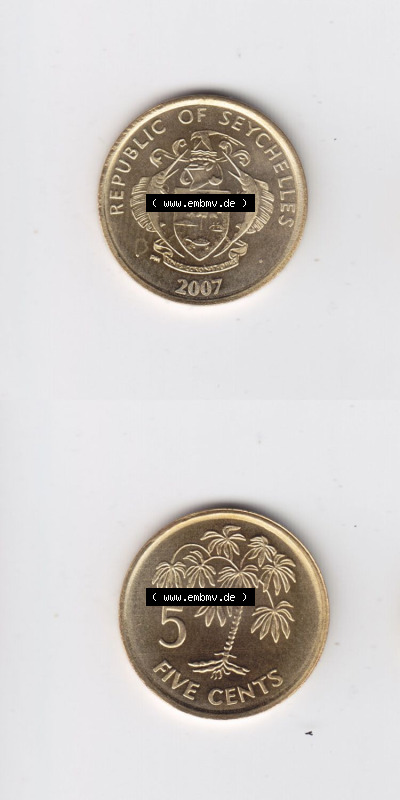 Münzen aus Afrika Seychellen / Seychelles Umlaufmünze 2007-2012, 5 Cent, Five Cents 2007 (4) Sammlung