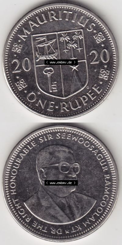 Münzen aus Afrika Mauritius Umlaufmünze 2012-2020, 1 Rupie, 1 Rupee 2020 (4) Sammlung