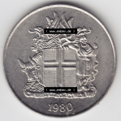 Münzen Island Eurovorläufer, Umlaufmünze vor Euroeinführung 1967-1980, 10 Kronur, Kronen 1980 (1) Sammlung