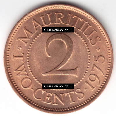 Münzen aus Afrika Mauritius Umlaufmünze 1953-1978, 2 Cent 1975 (1) Sammlung