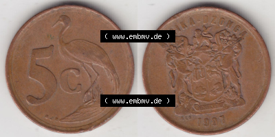 Münzen aus Afrika Südafrika / South Africa Umlaufmünze 1996-2000, 5 Cent 1997 (3) Sammlung