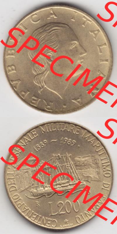 Münzen Italien / Italia Eurovorläufer, Umlaufmünze vor Euroeinführung 1989-1989, 200 Lire Marinebasis Tarent (4) Sammlung