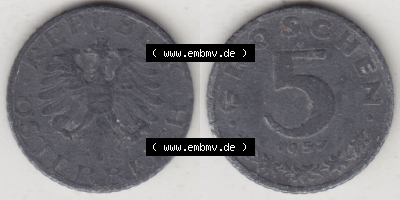 Münzen Österreich / Austria Eurovorläufer, Umlaufmünze vor Euroeinführung 1948-1994, 5 Groschen 1957 (3) Sammlung