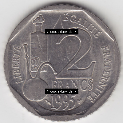 Münzen Frankreich Eurovorläufer, Umlaufmünze vor Euroeinführung 1995-1995, 2 France Louis Rasteur. Vorderseite einer Münze... Sammlung