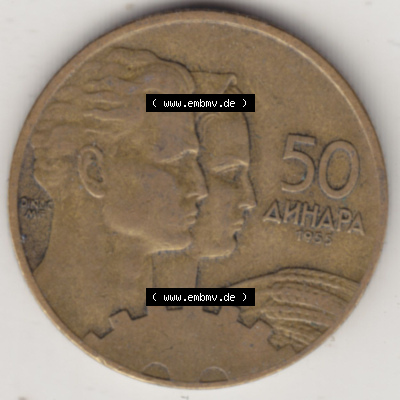 Münzen Jugoslawien (Land wurde 2003 aufgelöst), Umlaufmünze 1955-1955, 50 Dinar 1955 (2) Sammlung