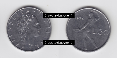 Münzen Italien / Italia Eurovorläufer, Umlaufmünze vor Euroeinführung 1954-1989, 50 Lira, bzw. Lire 1976 (3) Sammlung