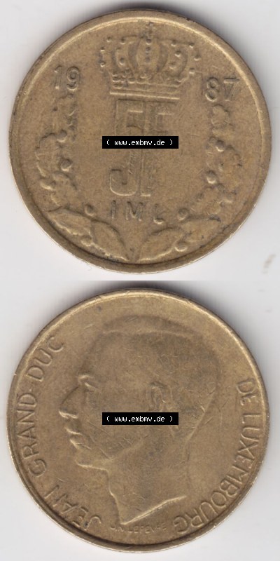 Münzen Luxemburg / Lëtzebuerg Eurovorläufer, Umlaufmünze vor Euroeinführung 1986-1988, 5 F, Francs, Franken 1987 (4) Sammlung