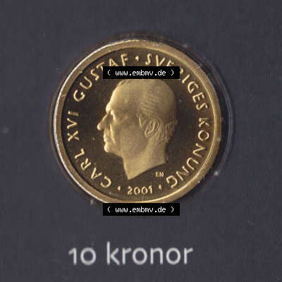 Münzen Schweden / Sverige Eurovorläufer, Umlaufmünze vor Euroeinführung 2001-2009, 10 Kronen 2001 KMS (1) Sammlung