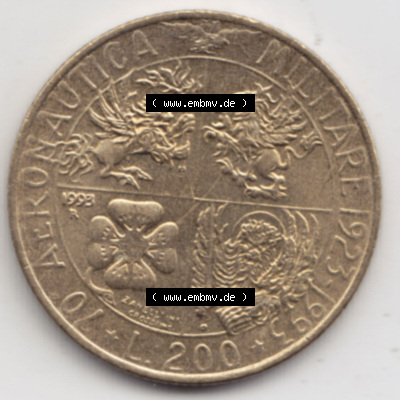 Münzen Italien / Italia Eurovorläufer, Umlaufmünze vor Euroeinführung 1993-1993, 200 Lire Militärischen Luftfahrt (1) Sammlung