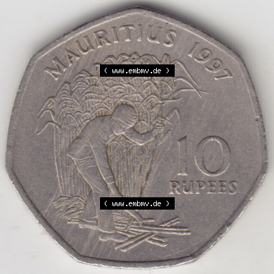 Münzen aus Afrika Mauritius Umlaufmünze 1997-2000, 10 Rupien, Rupees 1997 (1) Sammlung