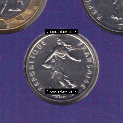 Münzen Frankreich Eurovorläufer, Umlaufmünze vor Euroeinführung 2000, 1/2 Francs. Rückseite einer Münze aus Europa als Digitales... Sammlung