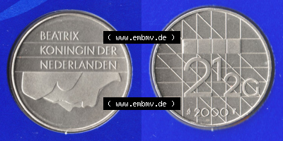 Münzen Niederlande / Netherlands Eurovorläufer, Umlaufmünze vor Euroeinführung 1982-2000, 2.50 Gulden 2000 (3) Sammlung