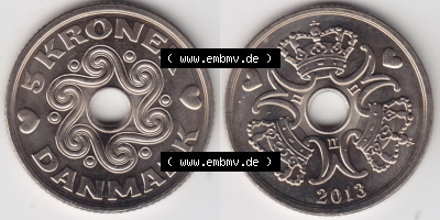 Münzen Dänemark / Danmark Eurovorläufer, Umlaufmünze vor Euroeinführung 2013, 5 Kroner, Kronen (3) Sammlung